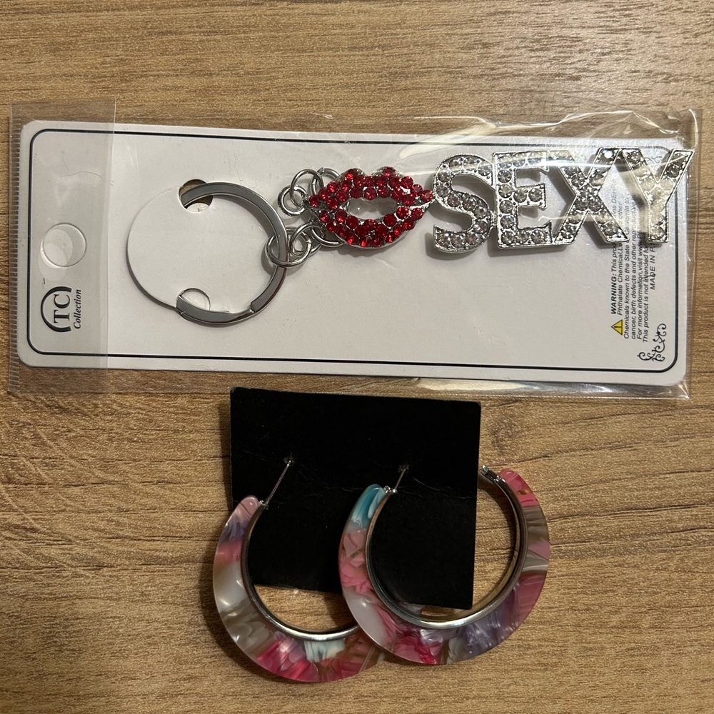 💜Half Off💜 Multicolor Resin Hoop Earrings and SEXY Keychain